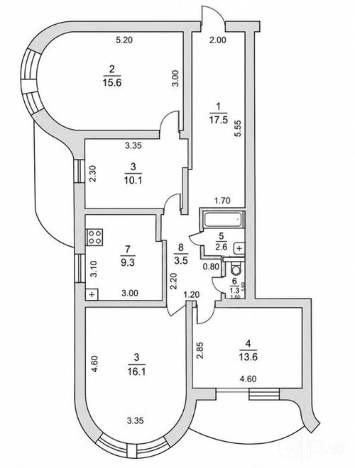 3-xonali kvartira, 85 m²