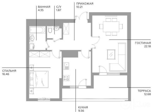 2-xonali kvartira, 65 m²