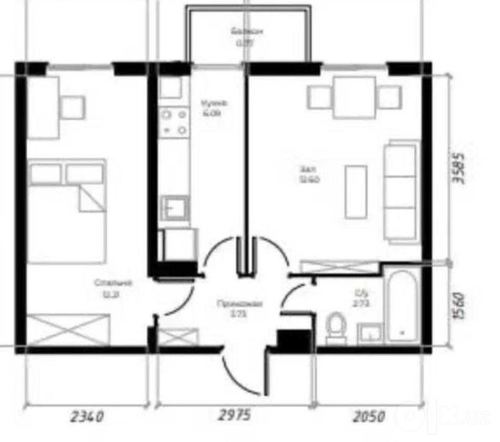 2-комнатная квартира, 40 м²