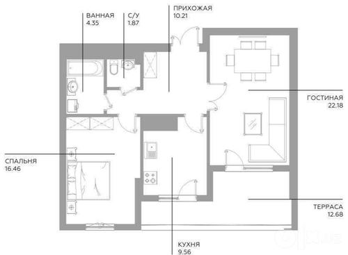 2-xonali kvartira, 65 m²