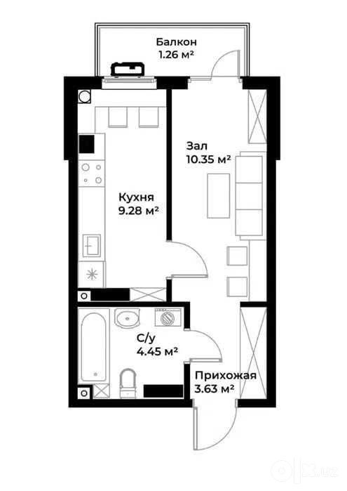 1-room apartment, 29 m², Tashkent, Almazar District, for sale