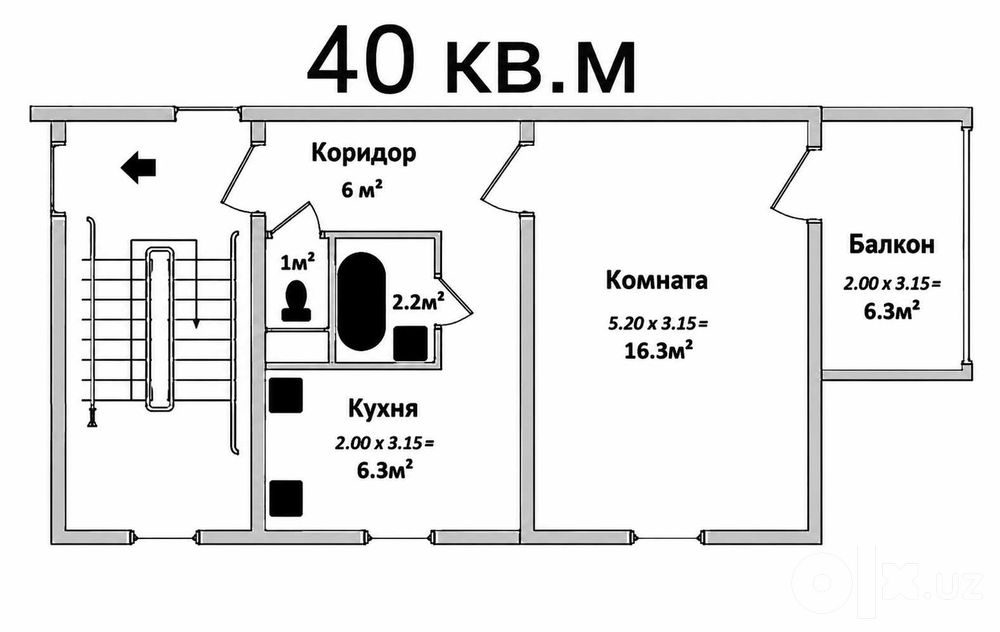 1-room apartment, 38.5 m², Tashkent, Yashnabad District, for sale