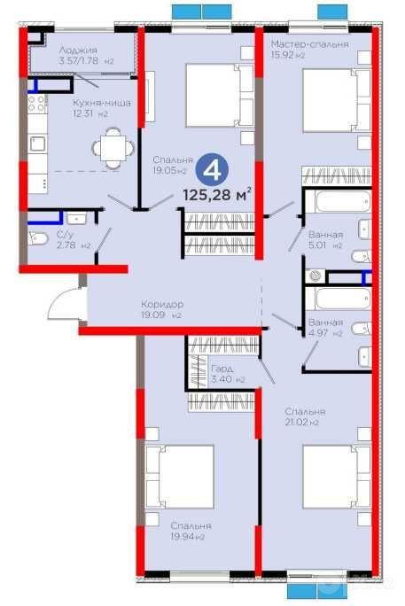 9-room apartment, 9 m²