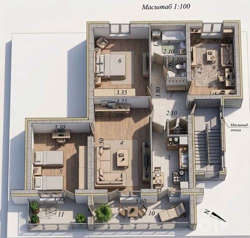 4-room apartment, 100 m²