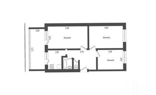 3-xonali kvartira, 68 m²
