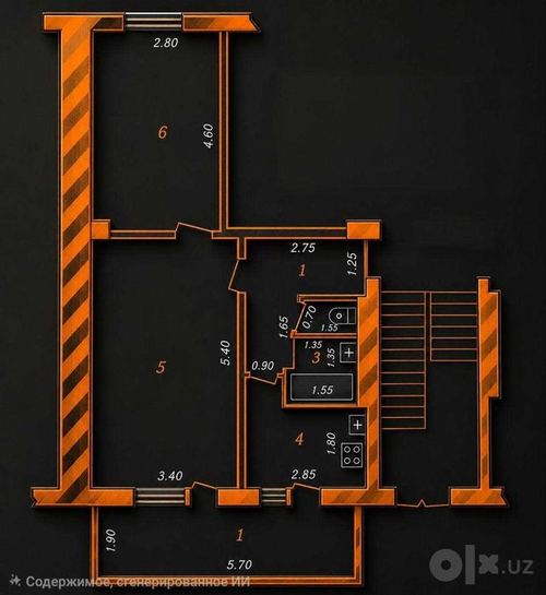 2-room apartment, 55 m²