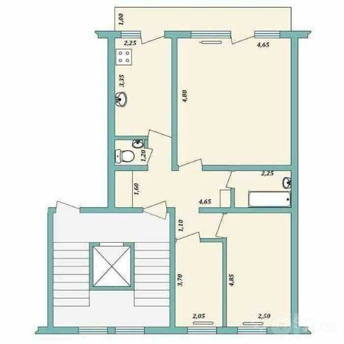 3-xonali kvartira, 72 m²