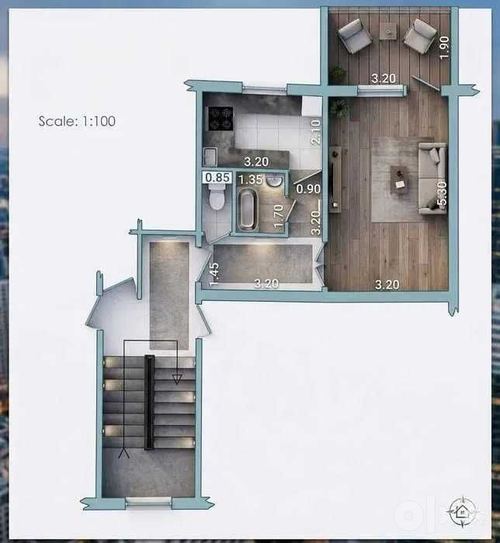 1-room apartment, 40 m²