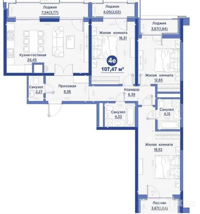 4-комнатная квартира, 107 м², Ташкент, Мирзо-Улугбекский район, на продажу