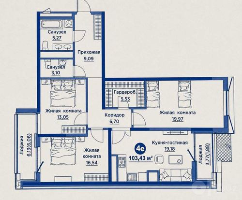 4-комнатная квартира, 106 м²