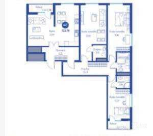 4-комнатная квартира, 122 м²