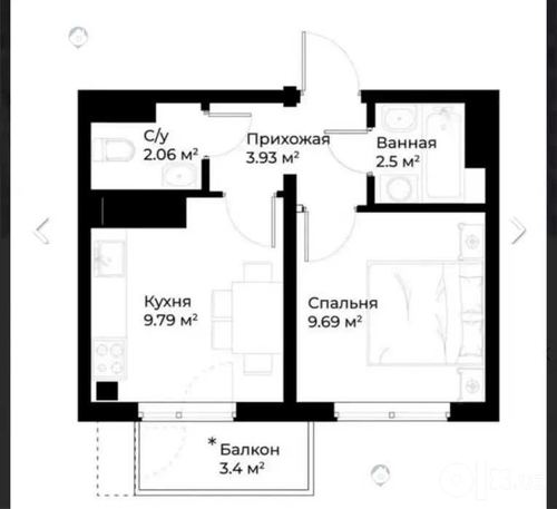 1-комнатная квартира, 29 м²