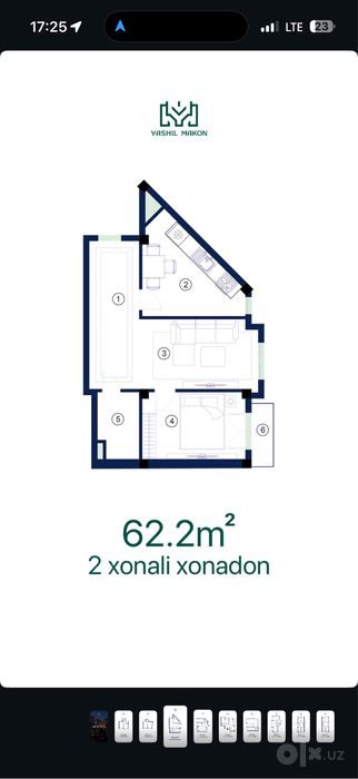 2-room apartment, 62.2 m², Tashkent, Sergeli District, for sale