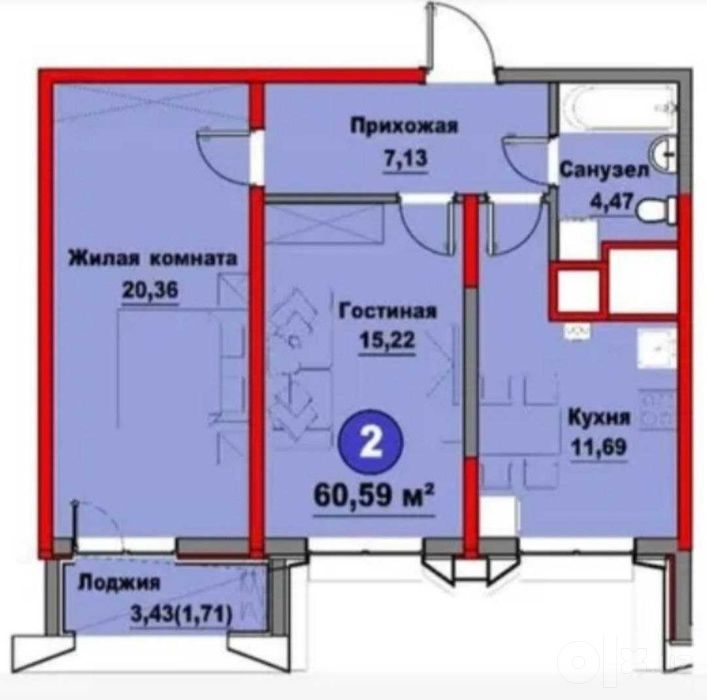 2-комнатная квартира, 60.59 м², Ташкент, Мирзо-Улугбекский район, на продажу