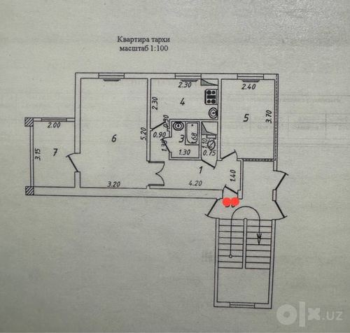 2-xonali kvartira, 50 m²