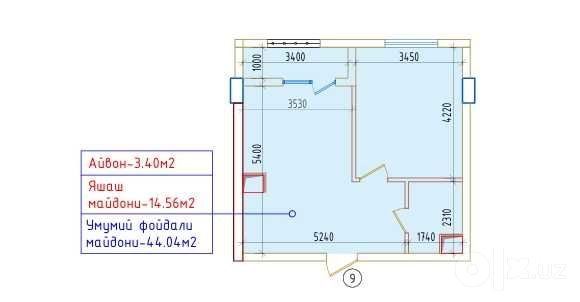 1-комнатная квартира, 47.21 м², Ташкент, Мирабадский район, на продажу
