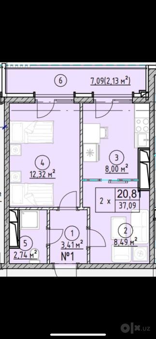 2-комнатная квартира, 38 м²