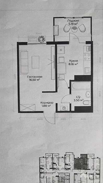 1-комнатная квартира, 35.5 м²