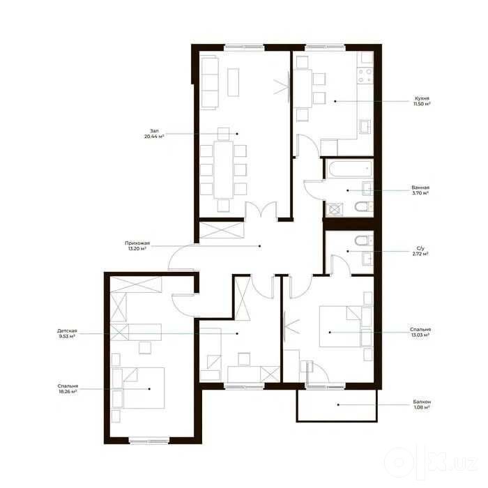 4-room apartment, 93 m², Tashkent, Yashnabad District, for sale