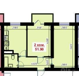 2-xonali uy, 51.9 m²