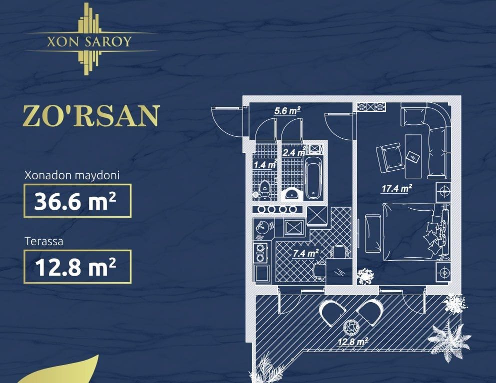 1-room apartment, 36.6 m², Tashkent, Yunusabad District, for sale